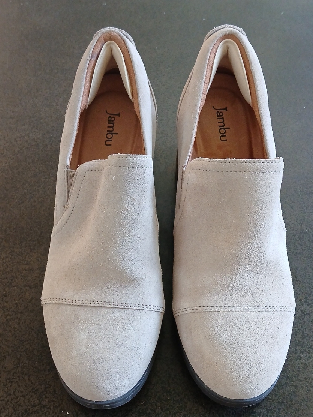 Jambu Vaughn Heeled Loafer Women's Slip-On Suede Loafers in Light Beige Size 9